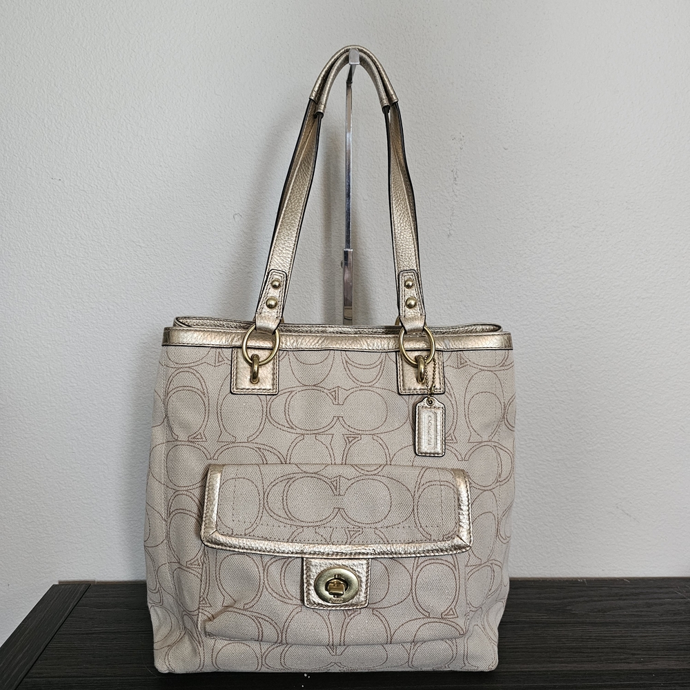 Coach Penelope Beige and Gold Shoulder Bag